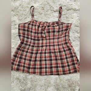 New York & Company Womens Red Black Sleeveless Plaid Camisole Blouse Top Size 10